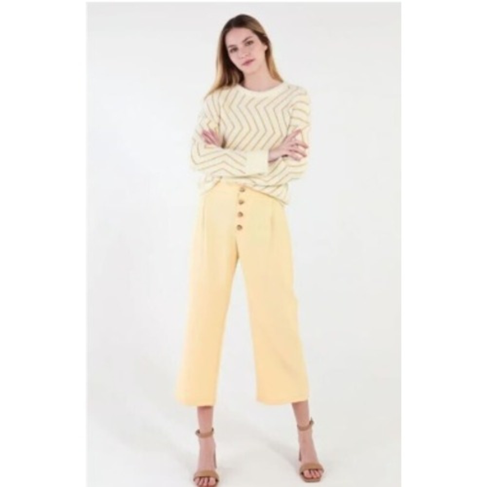 FRNCH Paris Chevron Knit Sweater – Ivory/Butter w/Gold, Small/Medium‎